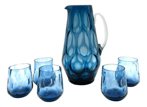 Blue Carafe with Glasses from Empoli, 1960s, Set of 6