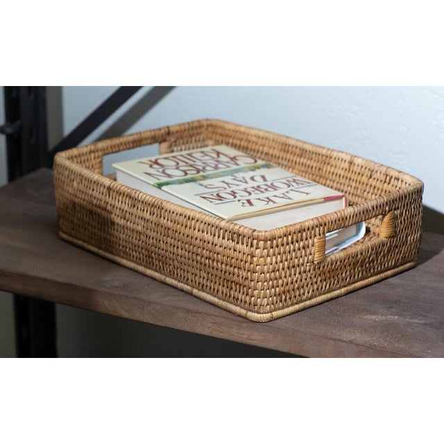 Artifacts Rattan Rectangular Storage Basket with Rounded Corners in Honey Brown - 14" For Sale In Houston - Image 6 of 7