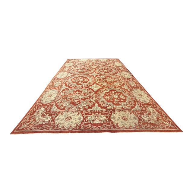 Large Handmade Persian Wool Red & Gold Oushak Rug For Sale
