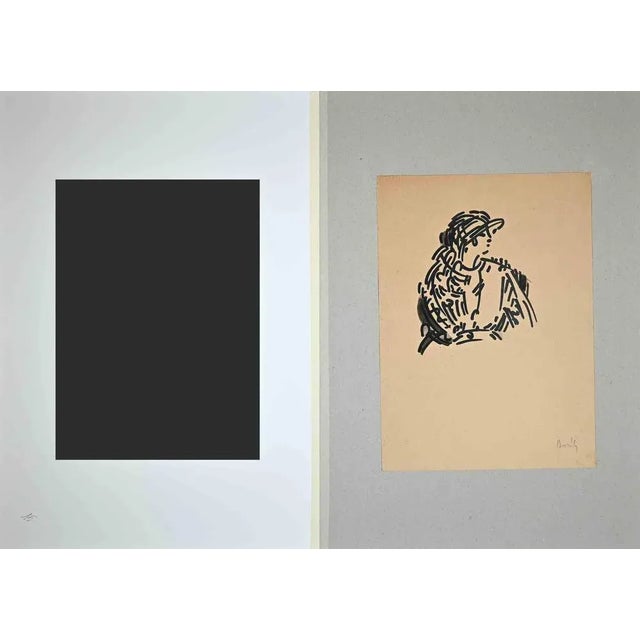 Portrait of Woman is an original black marker drawing realized by and Unknown artist and signed in pencil "Borély". Hand...