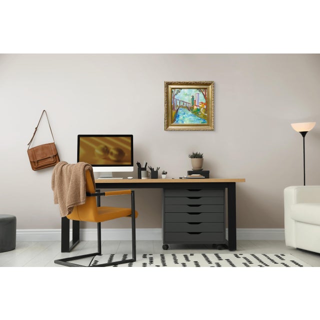 This original oil painting on French wood panel is presented in a gold gilt wood embossed frame. Artist Martha Holden was...