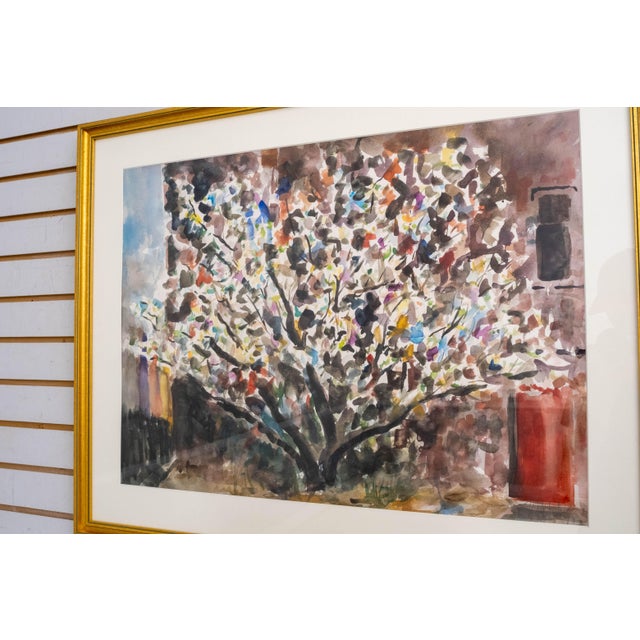 Age: c1979 Details: Bold colors and deft strokes representing blossoms and foliage in a gold tone frame. Signed and dated...