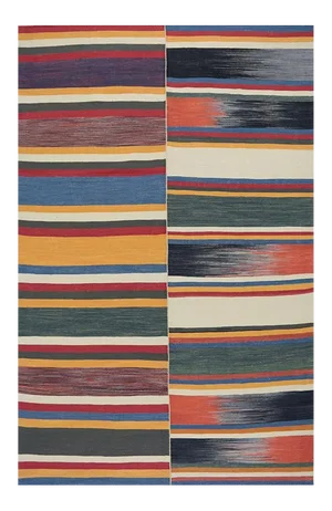 Handwoven Flatweave Stripe Pattern Scandinavian Style Kilim Rug 6'0" X 9'3"