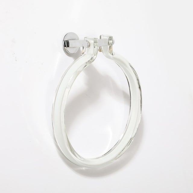 Mid-Century Hand-Blown White Glass Towel Holder W/ Chrome Fittings by Venini For Sale In New York - Image 6 of 10