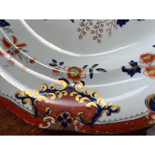 Mid 19th Century Antique Carey's Improved Ironstone Platter c.1830s Gaudy Imari Blue Rust Gold 12x15 For Sale - Image 5 of 6