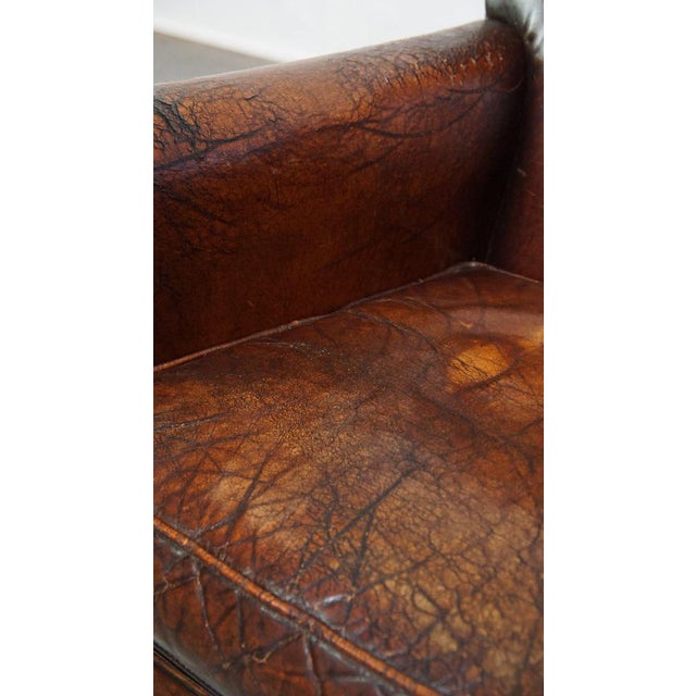 Vintage Armchair in Patinated Sheep Leather For Sale - Image 11 of 14