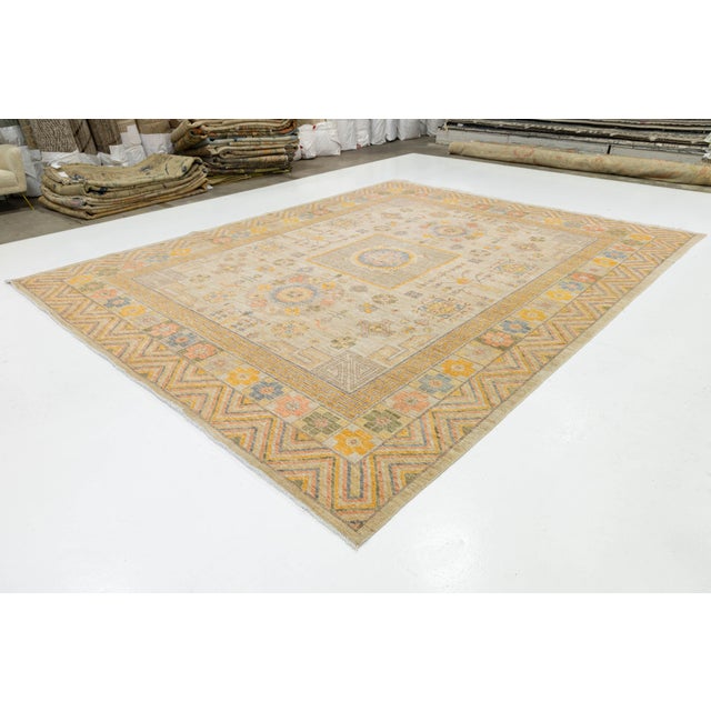 2020s Modern Khotan Style Hand-Knotted Wool Rug - Pastel Geometric Medallion Design For Sale - Image 5 of 11