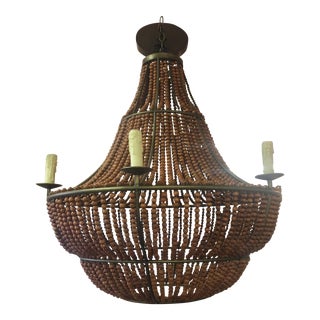 1960s Mid Century Modern Wood Beaded Chandelier For Sale