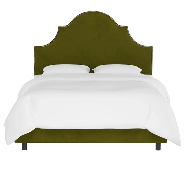 Transitional Halsted Bed in Apple Green Classic Velvet, California King For Sale - Image 3 of 6