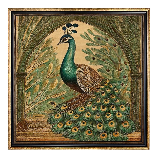 Vintage Style Peacock Framed Print, 16x16" For Sale