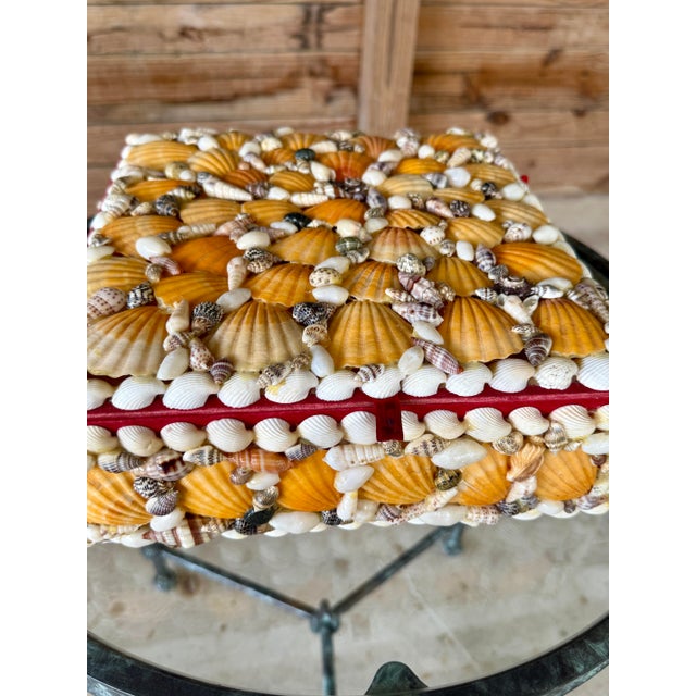 Vintage Coastal Folk Art Sculptural Organic Seashell Trinket Box With Red Velvet Interior For Sale - Image 9 of 12