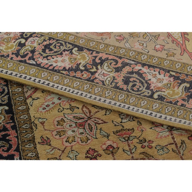 Brown Antique Persian Qum Rug With Central Floral Play in Pastel Hues - Rug & Kilim For Sale - Image 8 of 9