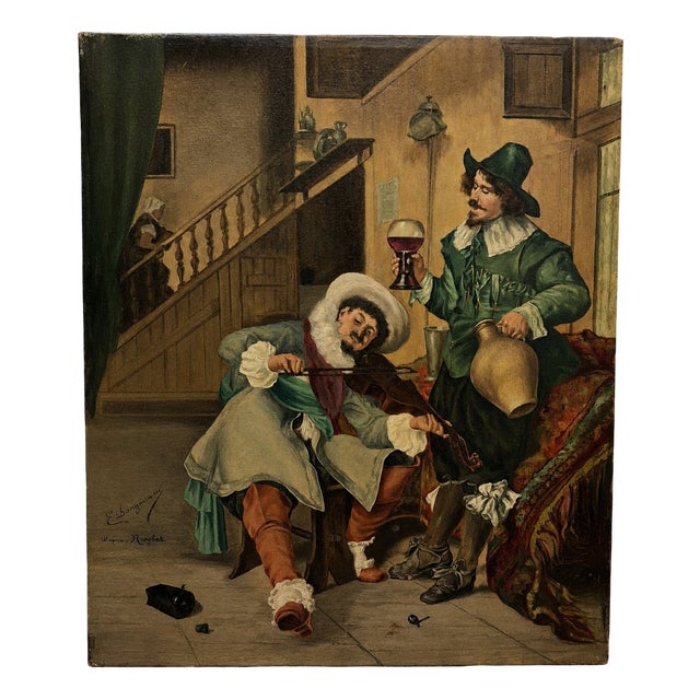 After Roybet, Depicting a Lively Tavern Scene, Late 19th century, Oil Painting on Canvas For Sale