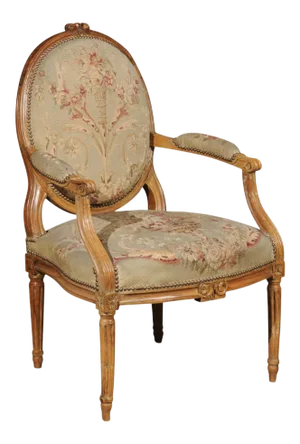 18th Century French Louis XVI Period Armchair with Floral Tapestry Upholstery