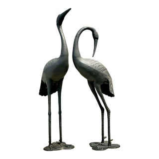 Vintage Cast Aluminum Standing Cranes - Set of 2 For Sale