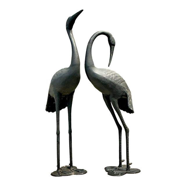 Vintage Cast Aluminum Standing Cranes - Set of 2 For Sale