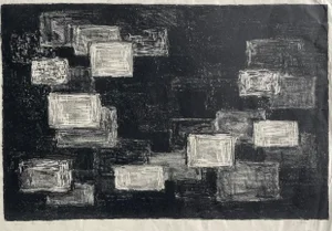 1957 Abstract Black and White Lithograph by J. Axton