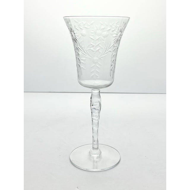 American 6 Vintage Etched Flower Optic Wine, Water or All Purpose Glasses For Sale - Image 3 of 7