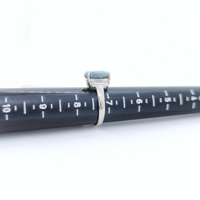 Black Opal Oval and White Diamond Cocktail Ring in Platinum, size 5.5 For Sale In Los Angeles - Image 6 of 6