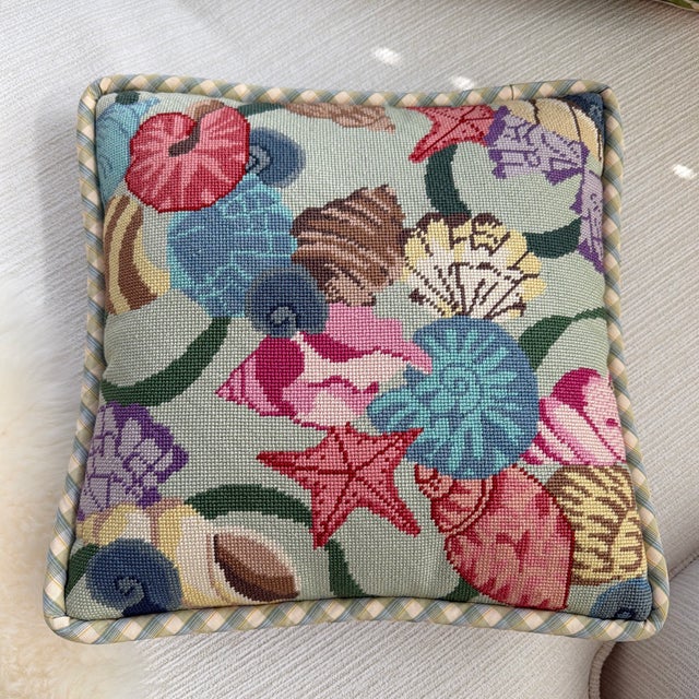 Vintage Needlepoint Seashell and Starfish Decorative Pillow For Sale - Image 11 of 11