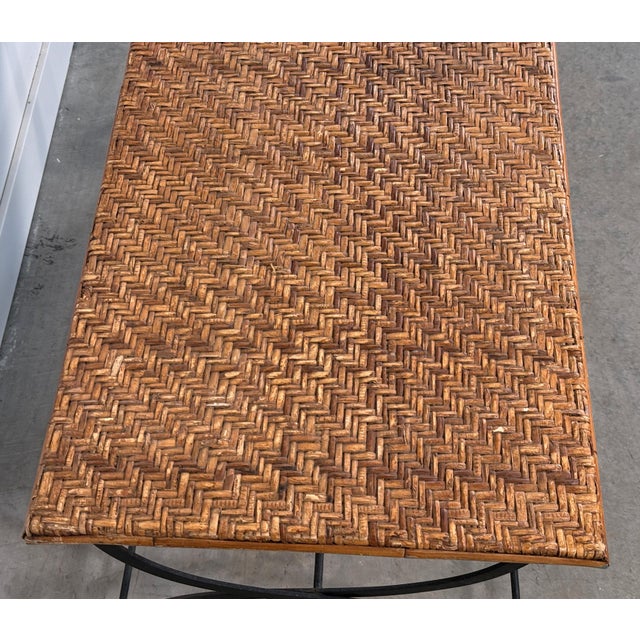 Vintage Woven Herringbone Rattan Top and Wrought Iron Folding Coffee Table For Sale In Providence - Image 6 of 10