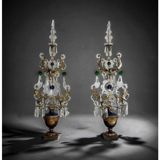 Louis XVI Gilded Bronze Crystal Pinwheel Candelabra, Set of 2 For Sale - Image 3 of 18