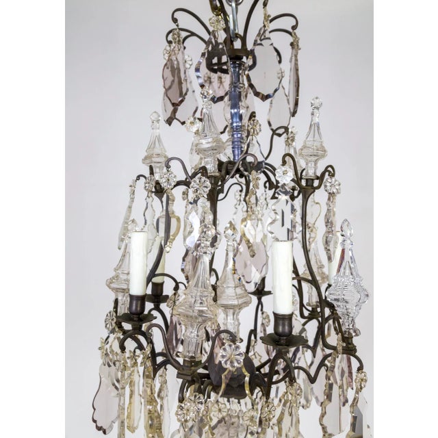 Bronze Late 19th Century Multi Crystal & Spire Blackened Bronze Birdcage Chandelier For Sale - Image 8 of 11