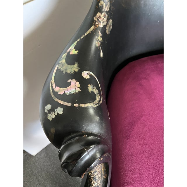 Exceptional 19th Century English Victorian Papier-Mâché Gothic Revival Black Lacquer Arm Chair For Sale - Image 10 of 17