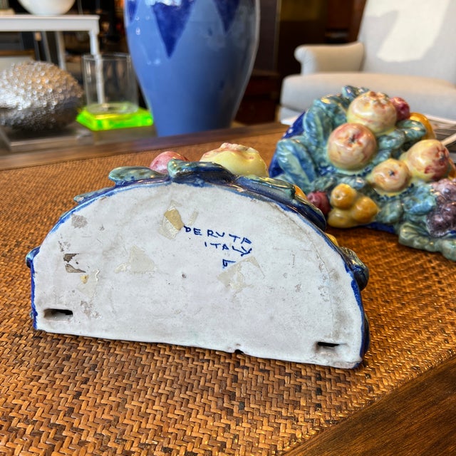 Blue Late 19th Century Italian Majolica Fruit Wall Brackets - A Pair For Sale - Image 8 of 12