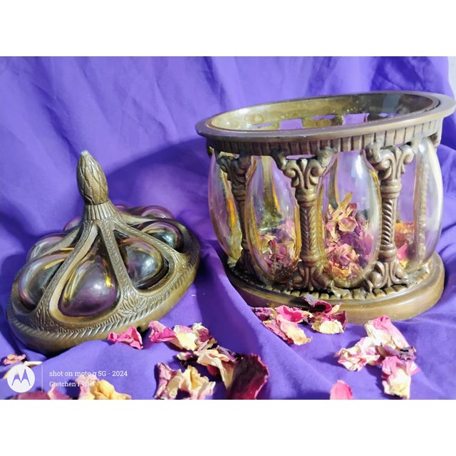 1920s Caged Baroque Bronze Bubble Glass Apothecary Jar in Lemon Hue For Sale - Image 10 of 12