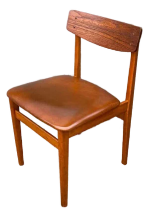 1960s Vintage Mid-Century Modern Danish Style Chair, Brown Vinyl Seat, VGC