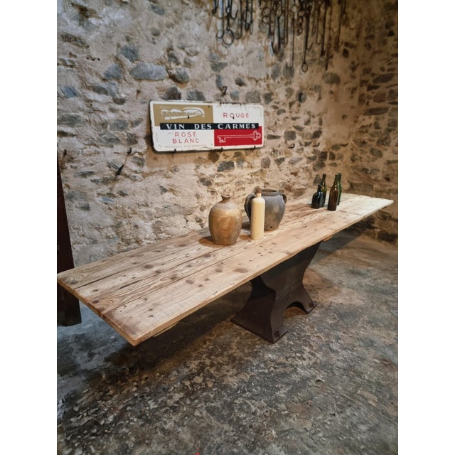 Antique Early 20th Century Industrial French Table with Cast Iron Base and Pine Top For Sale - Image 9 of 18