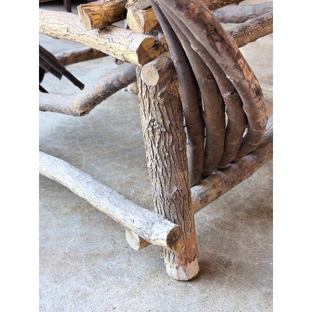 Brown Vintage Rustic Bentwood Twig Hoop Back Armchair With Green Cushion For Sale - Image 8 of 9
