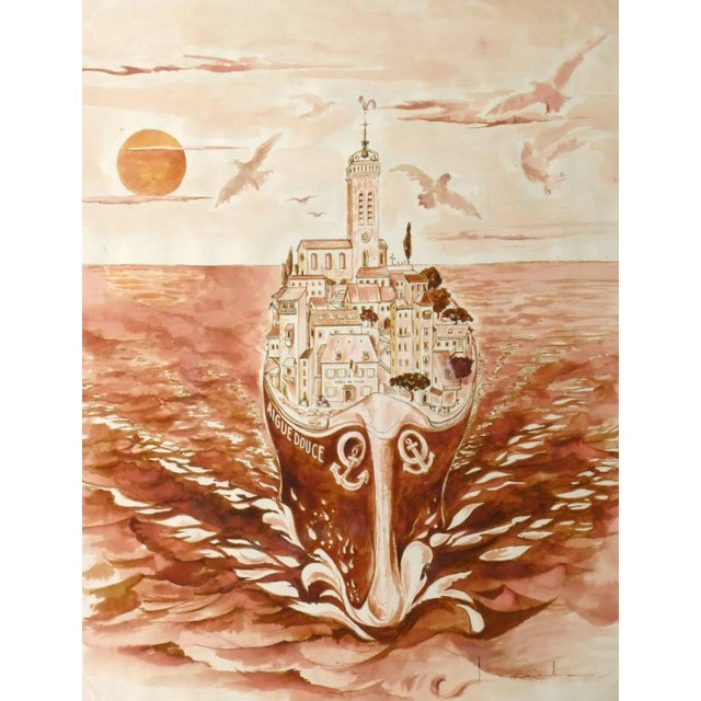 1990s French Watercolor - Village Insolito For Sale - Image 5 of 5