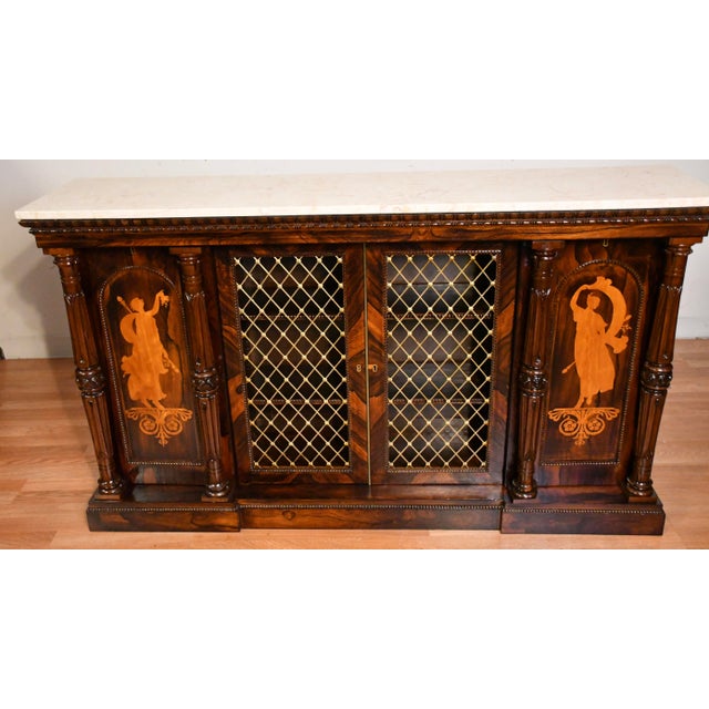 19th Century Antique English Regency Rosewood & Marble Top Credenza / Sideboard For Sale - Image 18 of 18