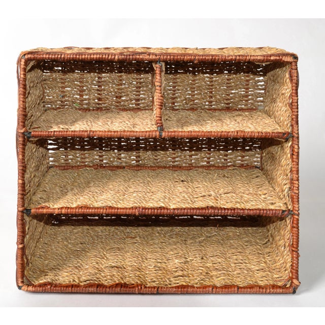 Vintage Natural Fiber Handwoven Seagrass Jute Office Accessories Desk Organizer Basket For Sale - Image 9 of 12