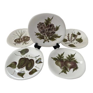 Italian Hand Painted Set of 5 Vegetable Print Salad Plates For Sale