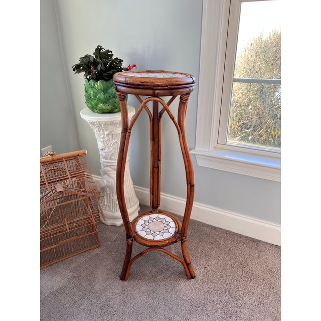 Tall 1970s Bamboo and Tile Plant Stand, Palm Beach Style For Sale In Charleston - Image 6 of 11