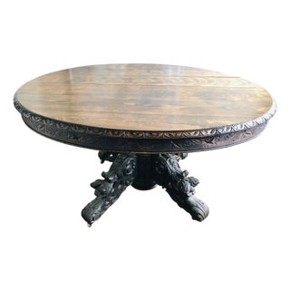 Antique French Carved Oak Hunt Table Renaissance Black Forest C1800 For Sale