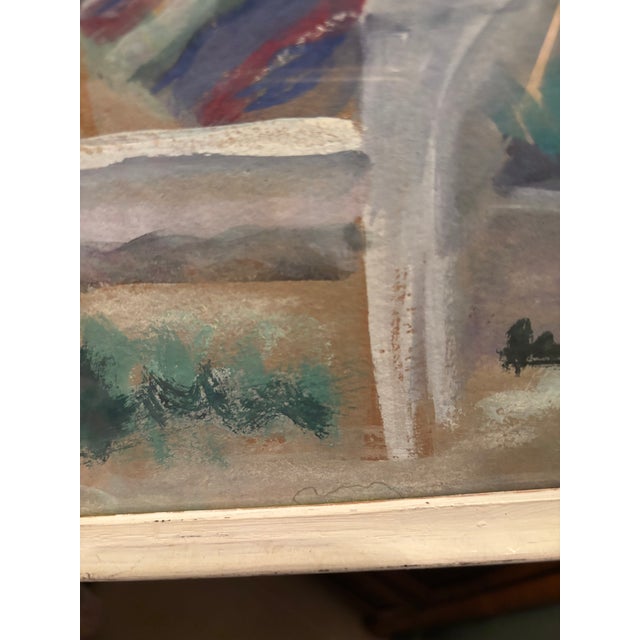 Contemporary Vintage Impressionist Garden Scene Pastel Drawing – Patio Chair Under Tree, Framed For Sale - Image 3 of 10