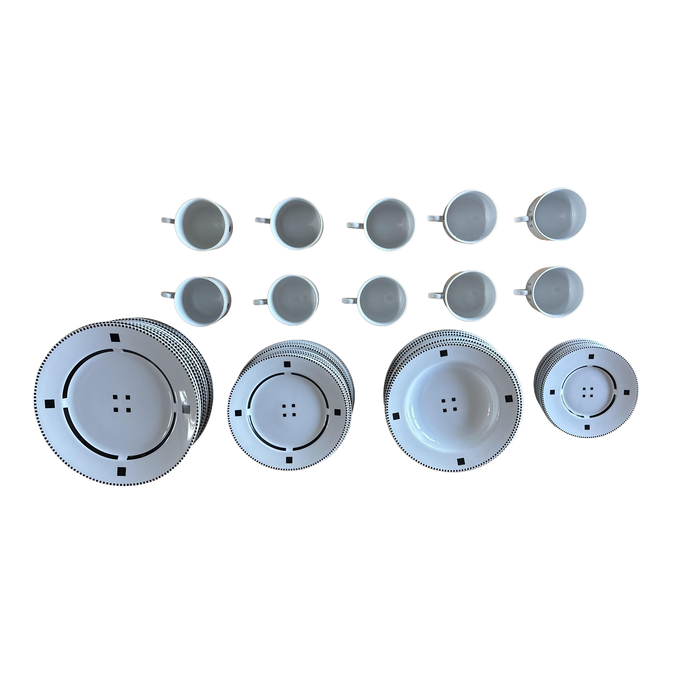 1980s Rare 54-Piece Swid Powell Tuxedo Porcelain Set, Complete