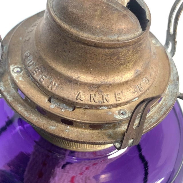 Late 19th Century Tall Amethyst Glass Oil Lamp With Brass Burner For Sale - Image 9 of 12