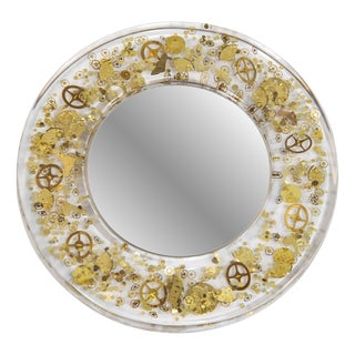 Mirror with Gear Inclusions attributed to Pierre Giraudon, 1970s For Sale