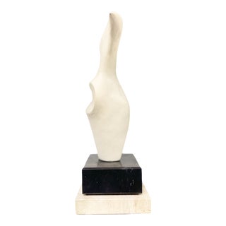 Vintage Gesso Sculpture With Travertine and Black Marble Double Base For Sale