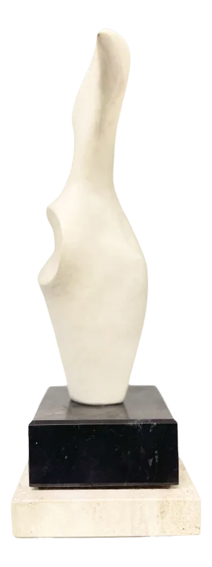 Vintage Gesso Sculpture With Travertine and Black Marble Double Base