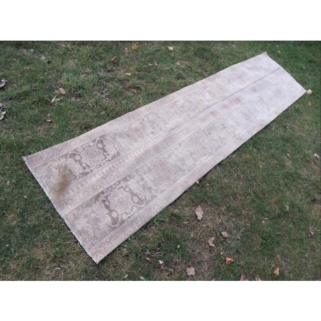 Boho Chic Vintage Distressed Oushak Runner 2′ × 8′4″ For Sale - Image 3 of 13