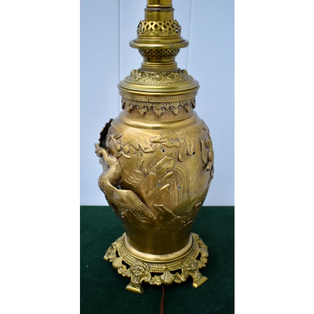 Antique (1870's) Ornate Unique Table Lamp was Converted to an Electic Lamp. Working Condition. Solid Brass Material with...