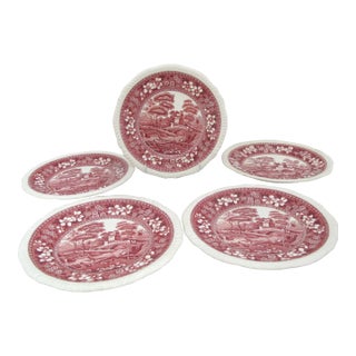 Copeland Spode Tower Pink Pastoral 7 3/4" Salad Plate Set of 5 For Sale