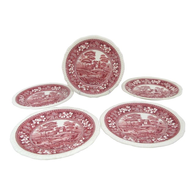 Copeland Spode Tower Pink Pastoral 7 3/4" Salad Plate Set of 5 For Sale