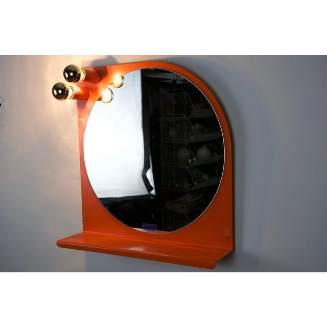 Round Orange Illuminated Wall Mirror, Germany, 1970s For Sale - Image 4 of 7